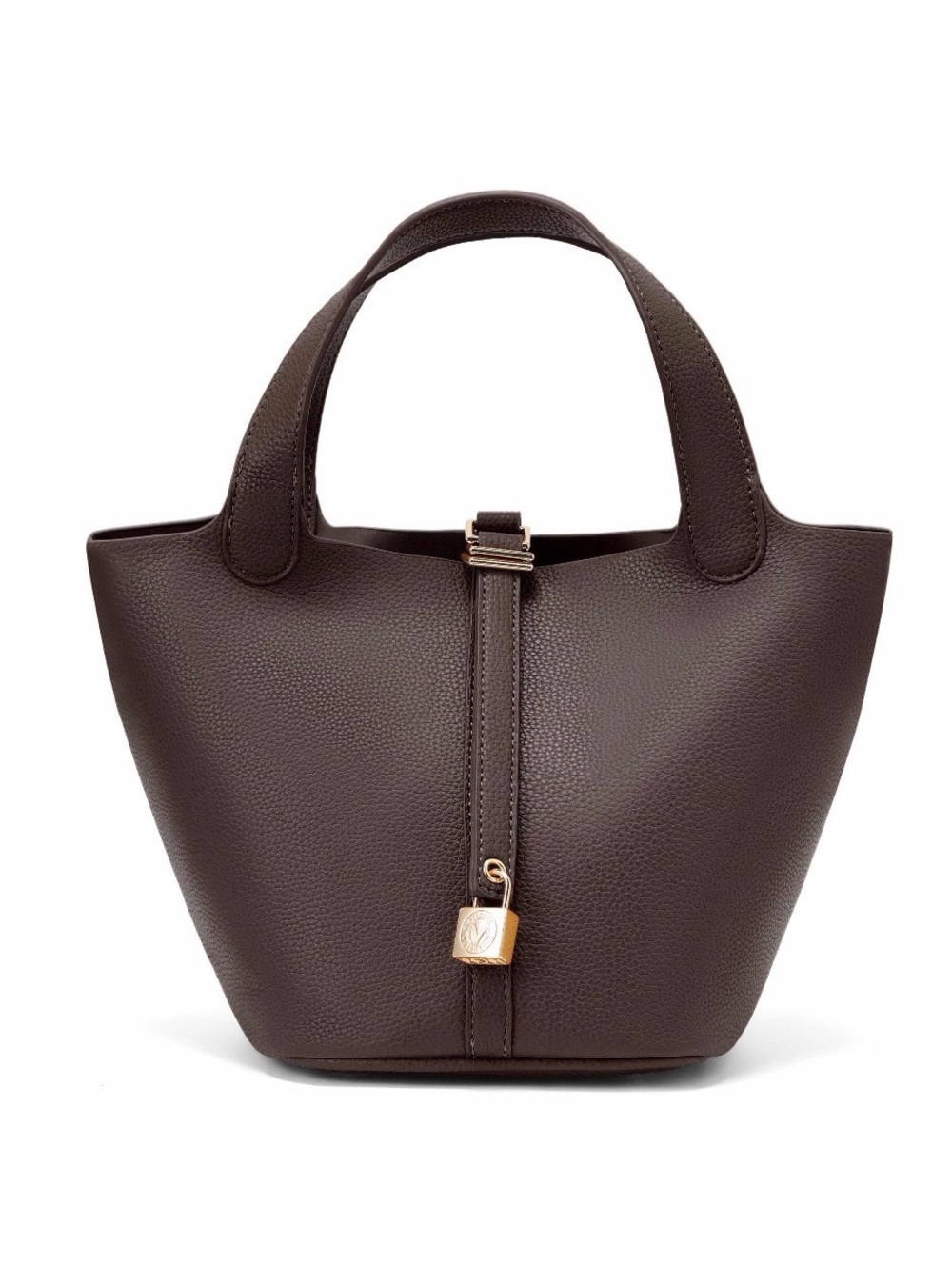 Valentino Orlandi Dark Brown Pebbled Bucket Tote with Gold Padlock vegan leather